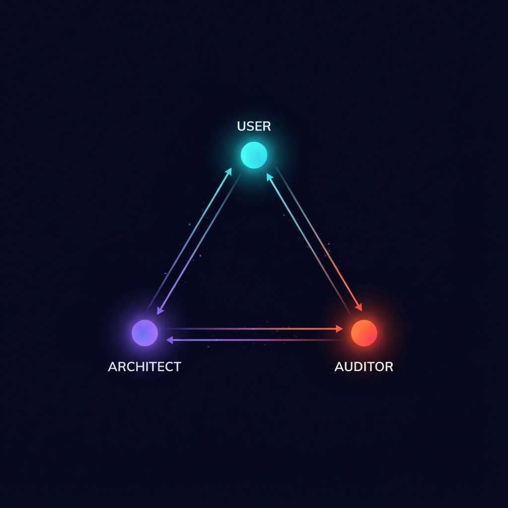 Trilateral Feedback Loop: User, Architect, and Auditor nodes connected in a triangle